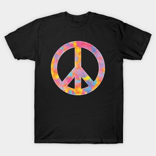 Peace Symbol Color Sponge Splash Look T-Shirt by Rosemarie Guieb Designs